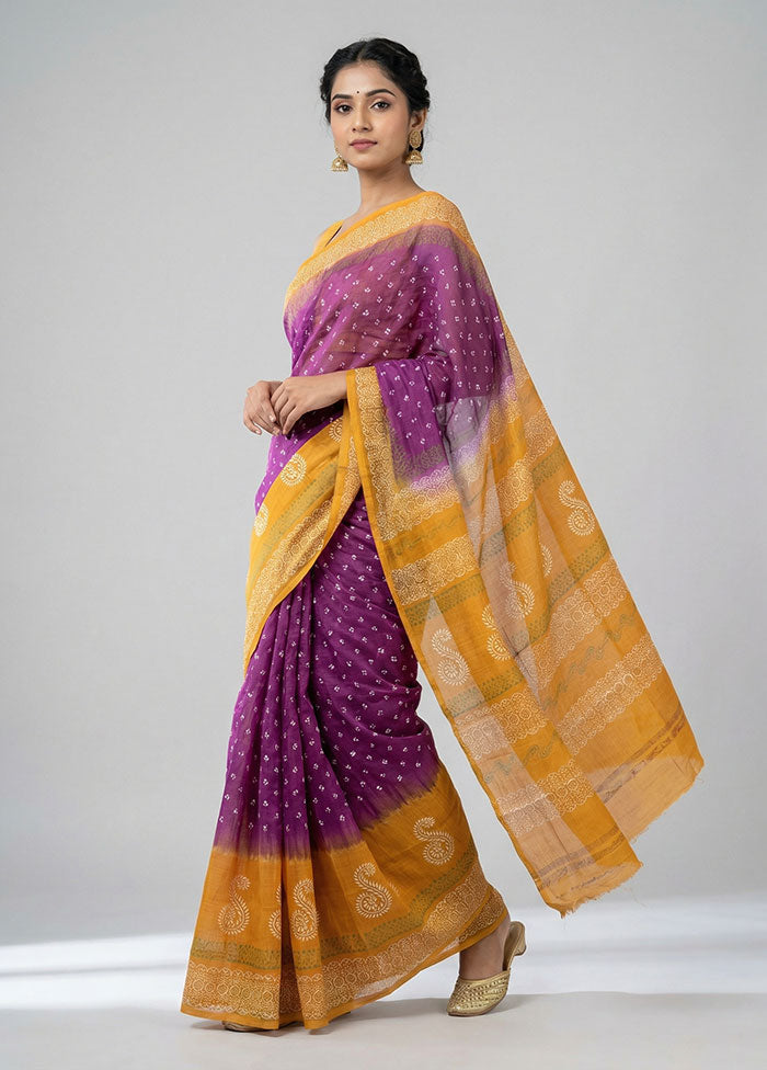 Purple Printed Silk Saree Without Blouse Piece