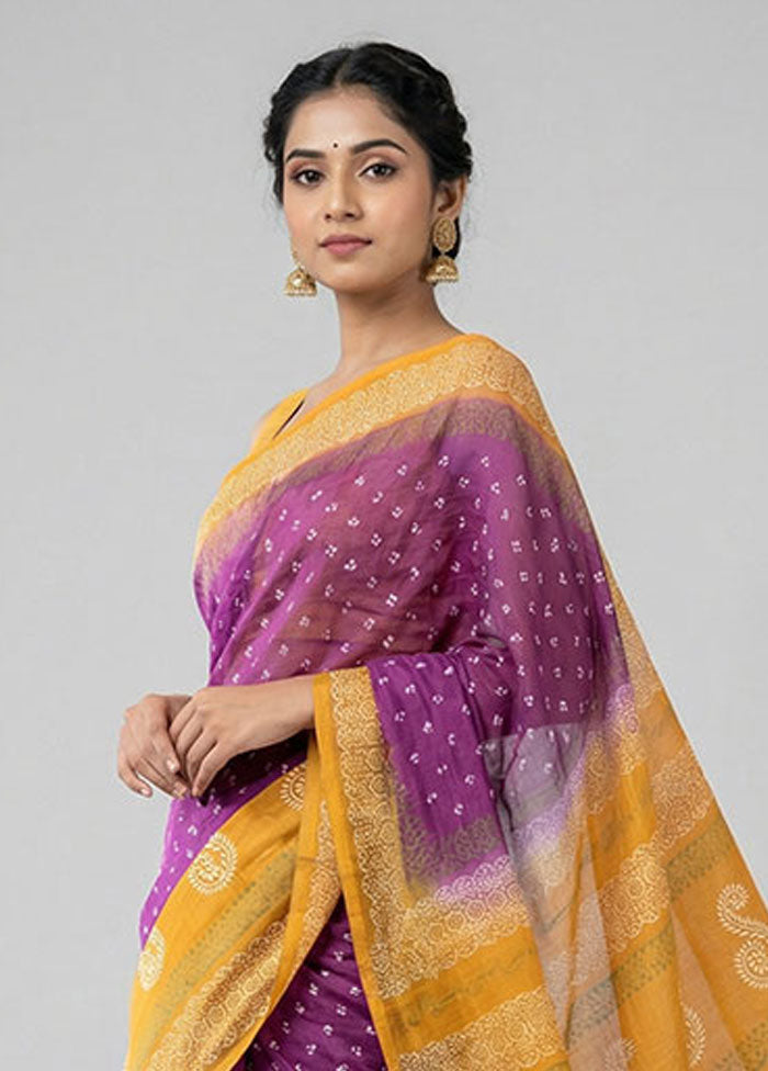Purple Printed Silk Saree Without Blouse Piece