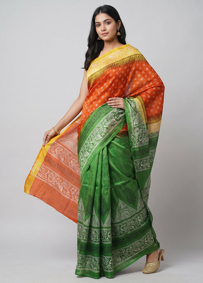 Red Printed Silk Saree Without Blouse Piece