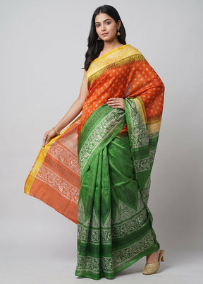 Red Printed Silk Saree Without Blouse Piece