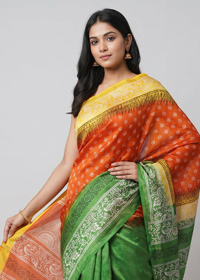 Red Printed Silk Saree Without Blouse Piece