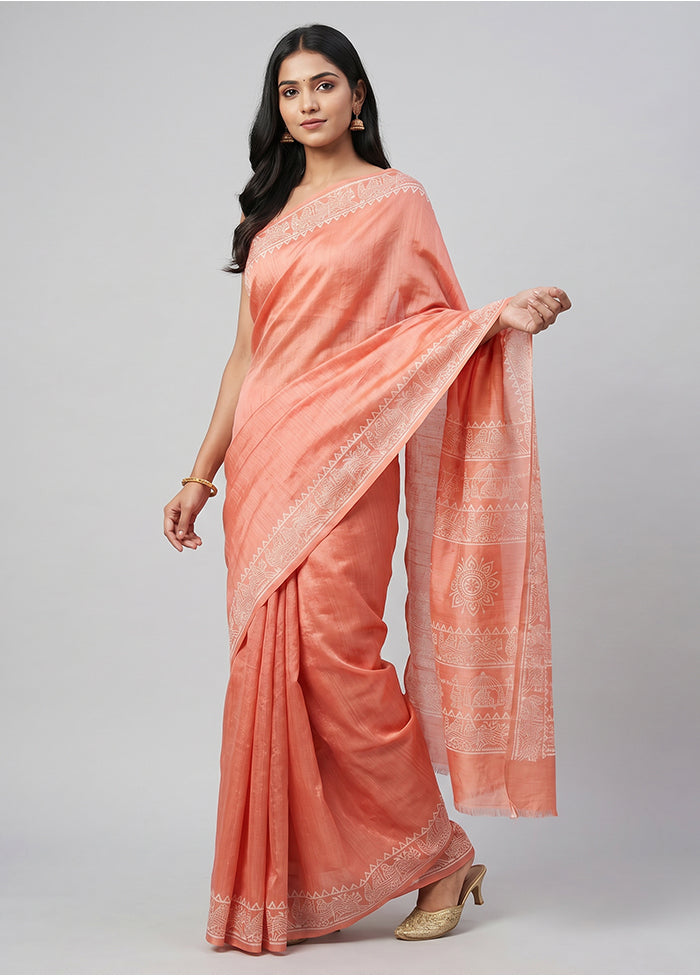 Pink Printed Silk Saree Without Blouse Piece