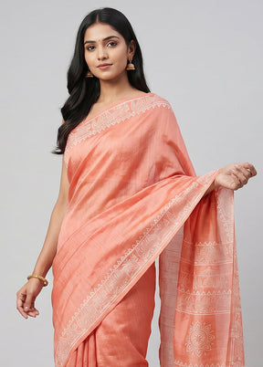 Pink Printed Silk Saree Without Blouse Piece