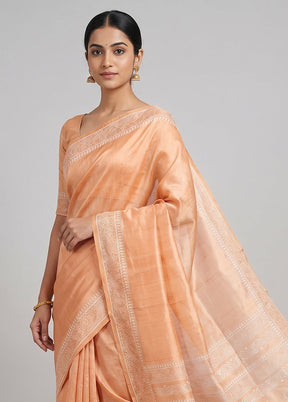 Peach Printed Silk Saree Without Blouse Piece