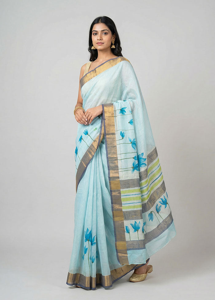 Blue Chanderi Silk Saree With Blouse Piece