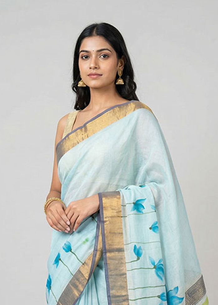 Blue Chanderi Silk Saree With Blouse Piece