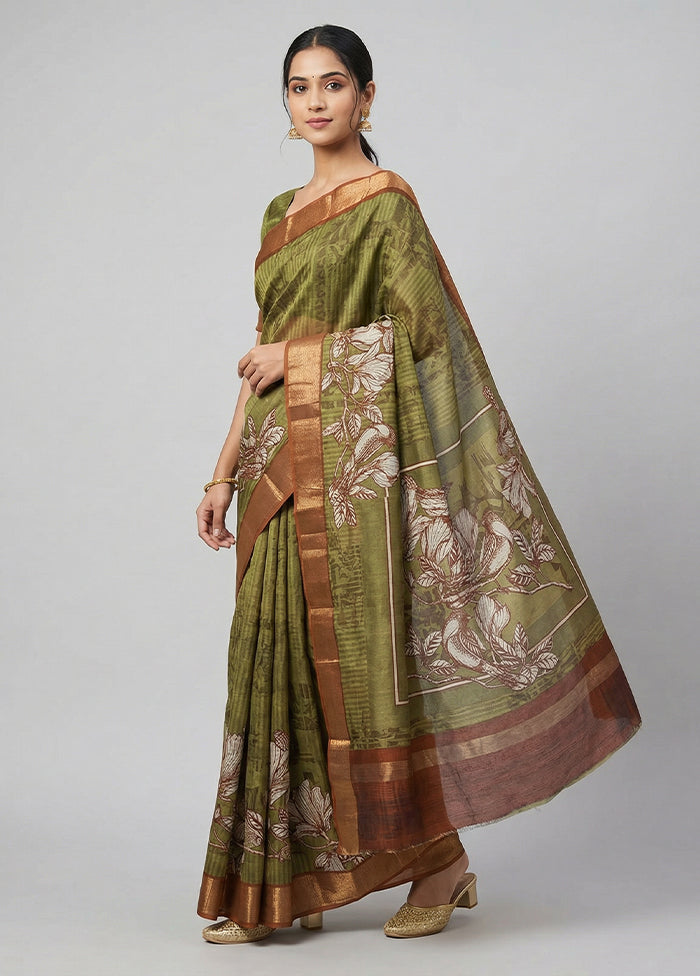 Green Chanderi Silk Saree With Blouse Piece
