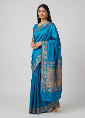 Blue Banarasi Silk Saree With Blouse Piece