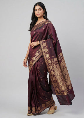 Maroon Banarasi Silk Saree With Blouse Piece