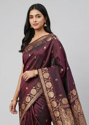 Maroon Banarasi Silk Saree With Blouse Piece