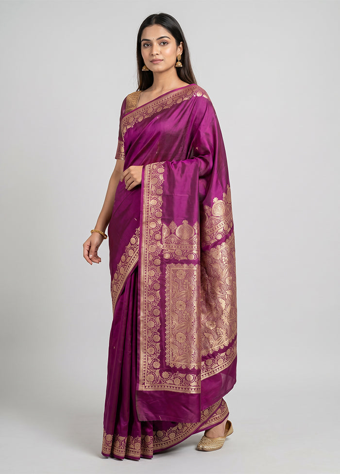 Purple Banarasi Silk Saree With Blouse Piece