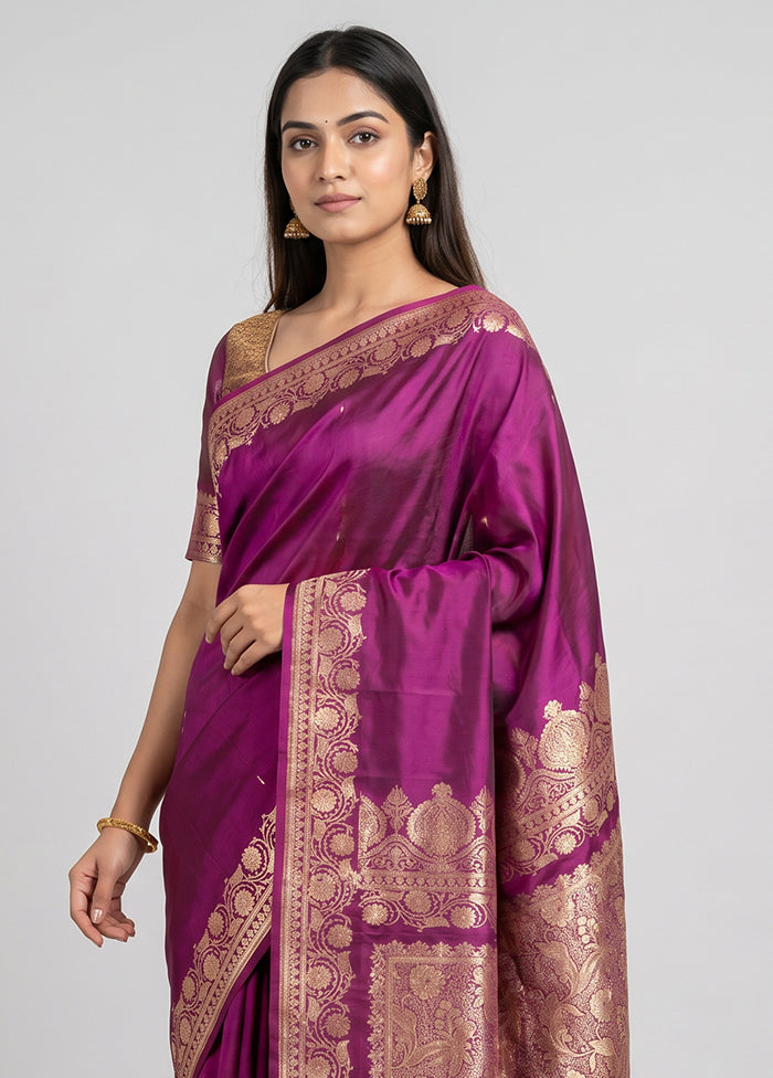 Purple Banarasi Silk Saree With Blouse Piece
