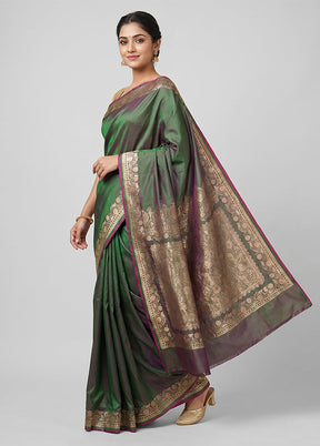 Green Banarasi Silk Saree With Blouse Piece