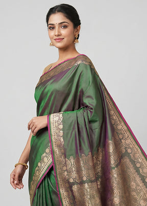 Green Banarasi Silk Saree With Blouse Piece