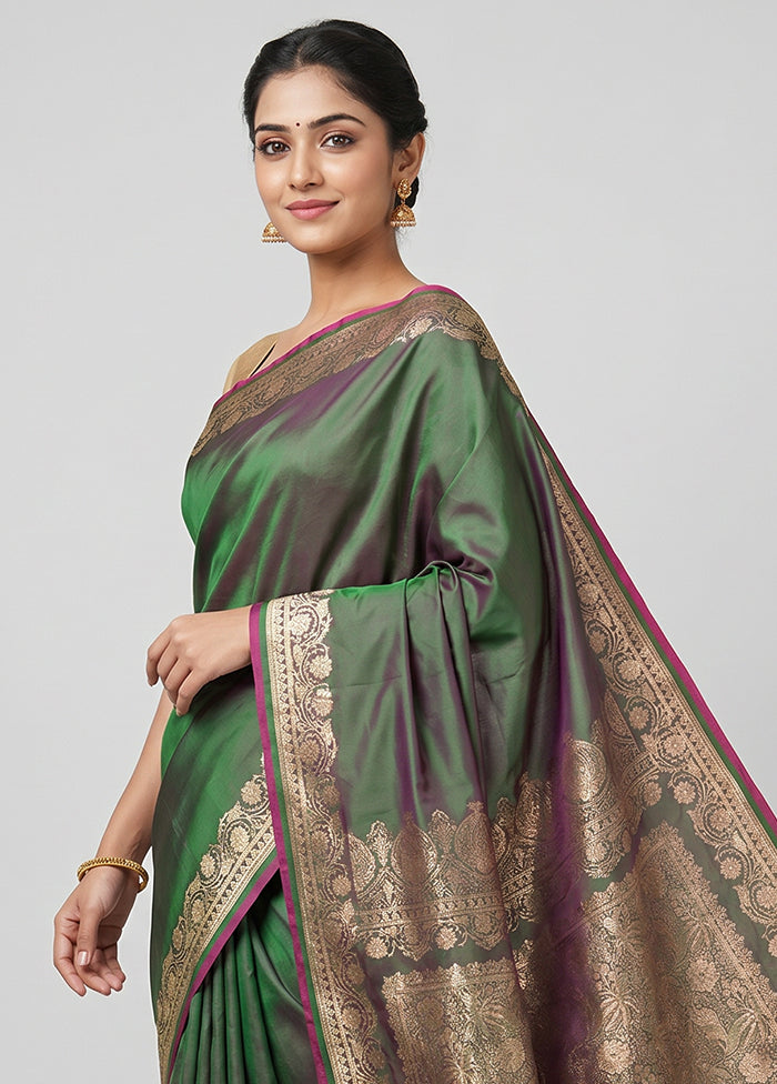 Green Banarasi Silk Saree With Blouse Piece