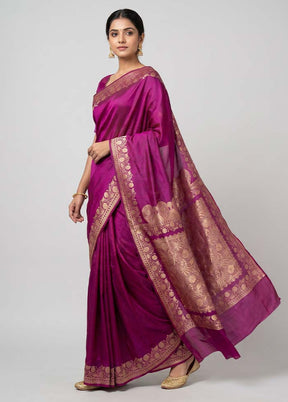 Purple Banarasi Silk Saree With Blouse Piece