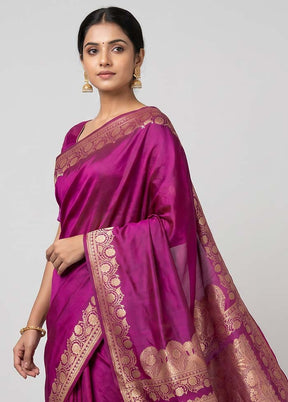 Purple Banarasi Silk Saree With Blouse Piece