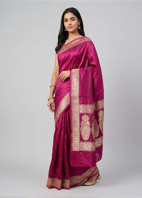 Pink Banarasi Silk Saree With Blouse Piece