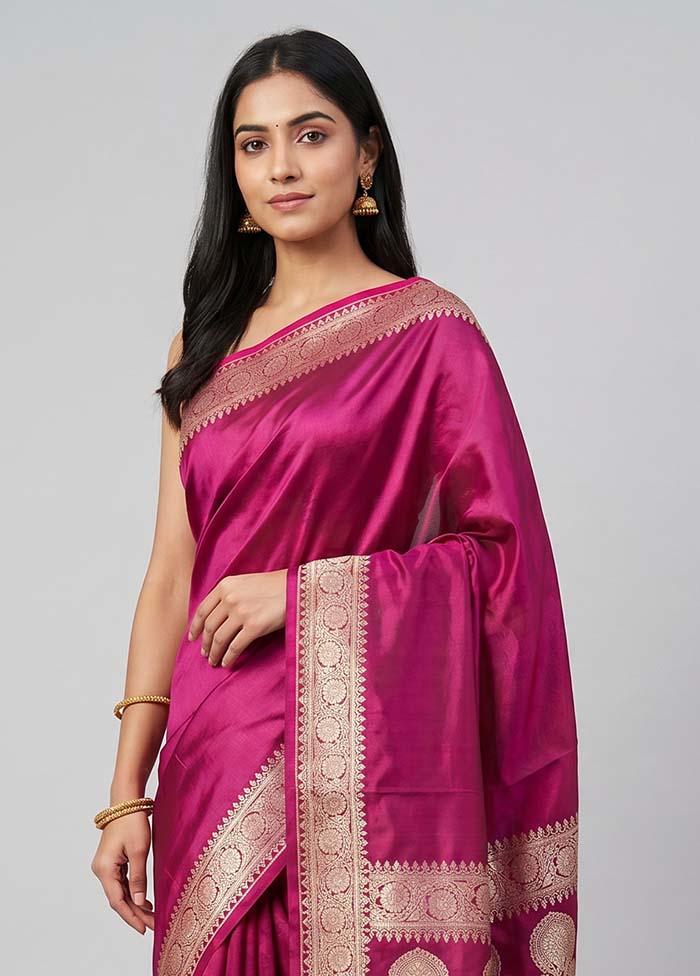 Pink Banarasi Silk Saree With Blouse Piece