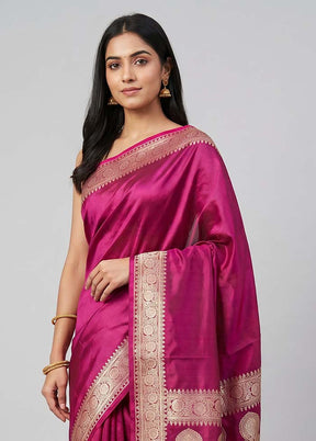 Pink Banarasi Silk Saree With Blouse Piece