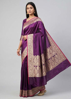 Purple Banarasi Silk Saree With Blouse Piece