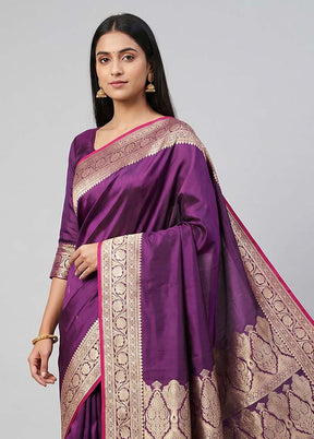 Purple Banarasi Silk Saree With Blouse Piece