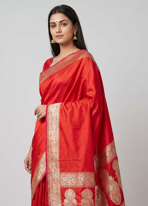 Red Banarasi Silk Saree With Blouse Piece