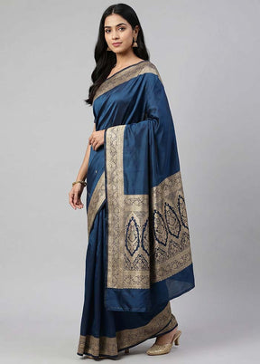 Blue Banarasi Silk Saree With Blouse Piece