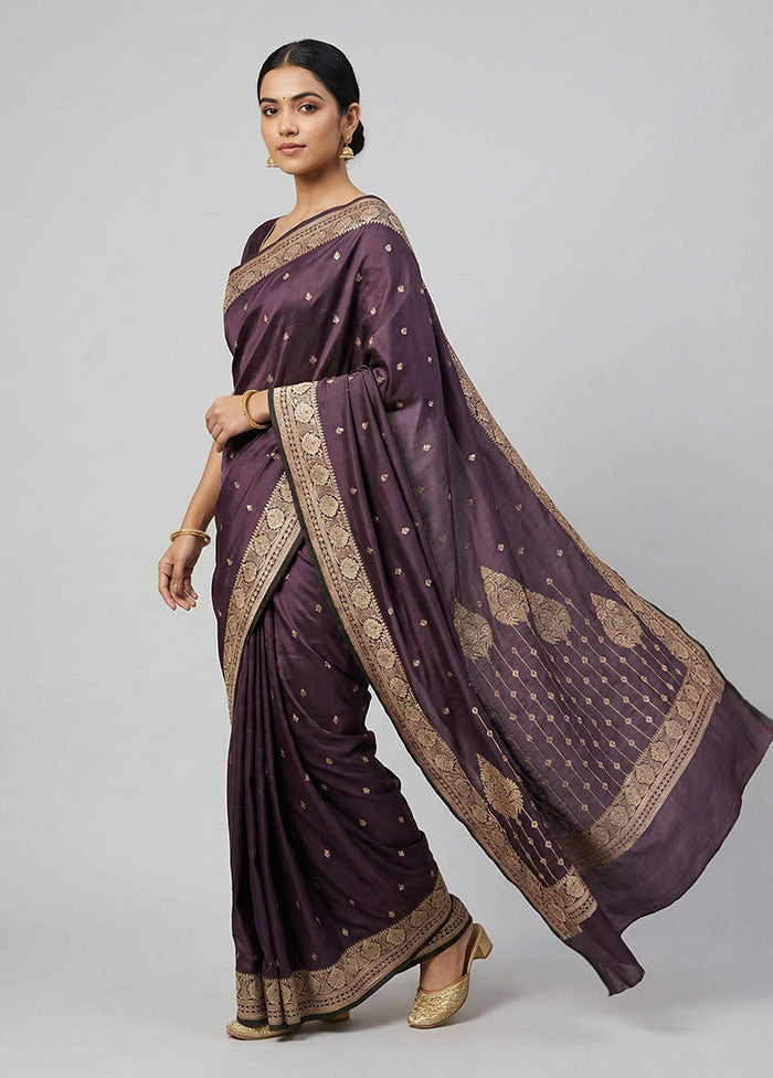 Purple Banarasi Silk Saree With Blouse Piece