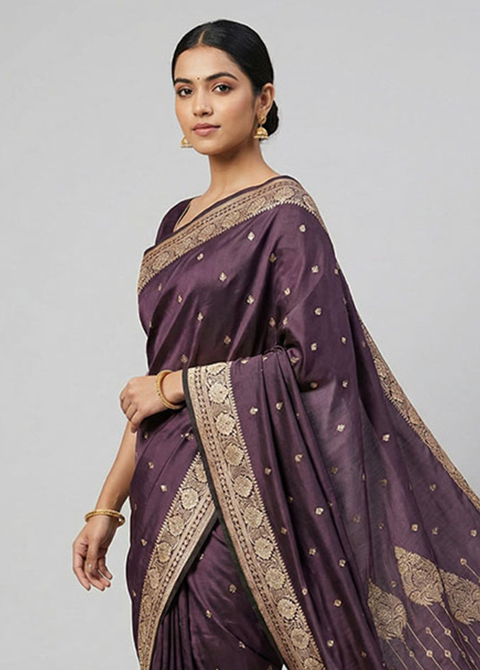 Purple Banarasi Silk Saree With Blouse Piece