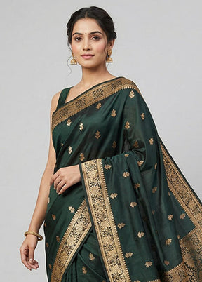 Black Banarasi Silk Saree With Blouse Piece