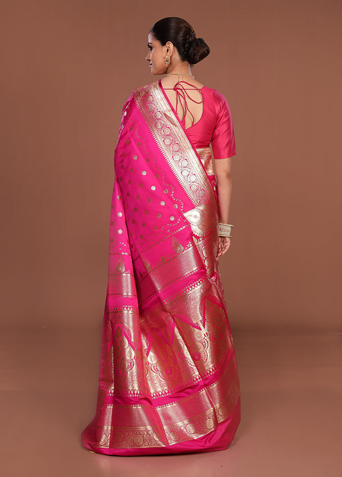 Pink Banarasi Silk Saree With Blouse Piece