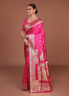 Pink Banarasi Silk Saree With Blouse Piece