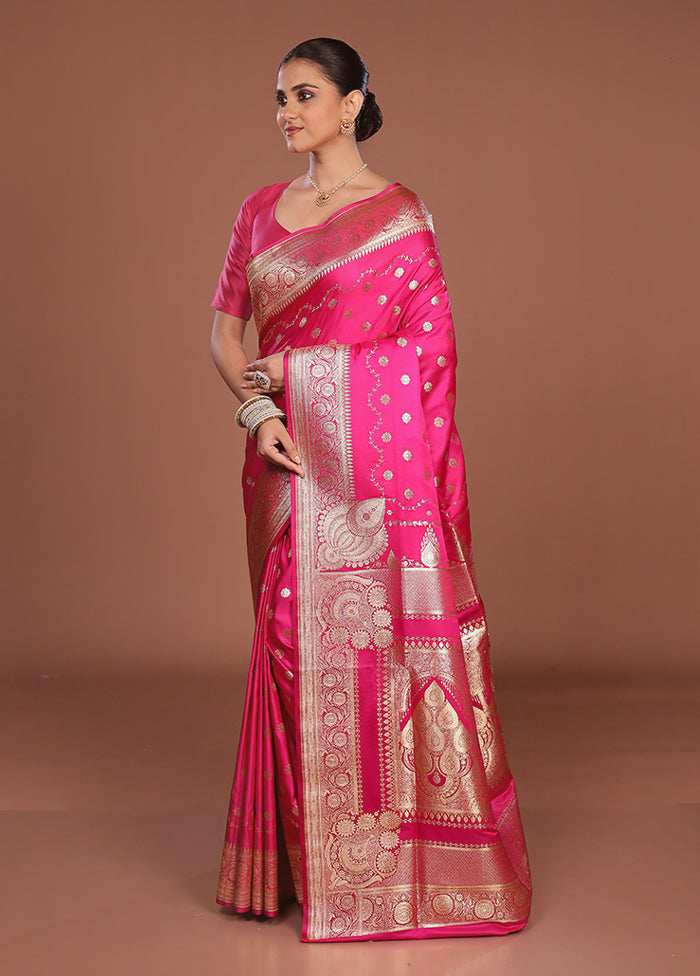 Pink Banarasi Silk Saree With Blouse Piece