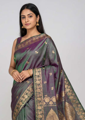 Green Banarasi Silk Saree With Blouse Piece