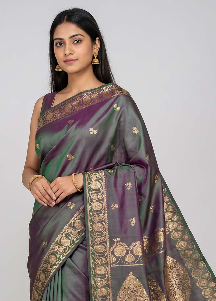 Green Banarasi Silk Saree With Blouse Piece
