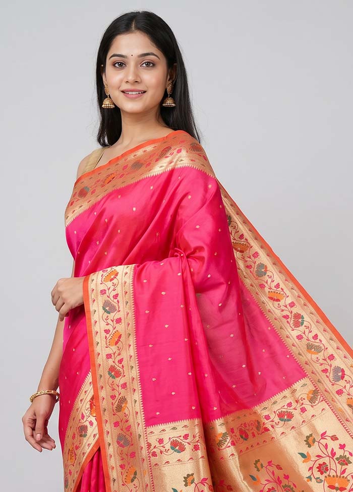 Pink Katan Silk Saree With Blouse Piece
