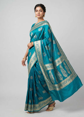 Blue Katan Silk Saree With Blouse Piece