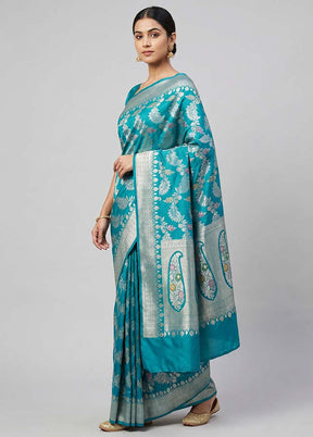 Blue Katan Silk Saree With Blouse Piece