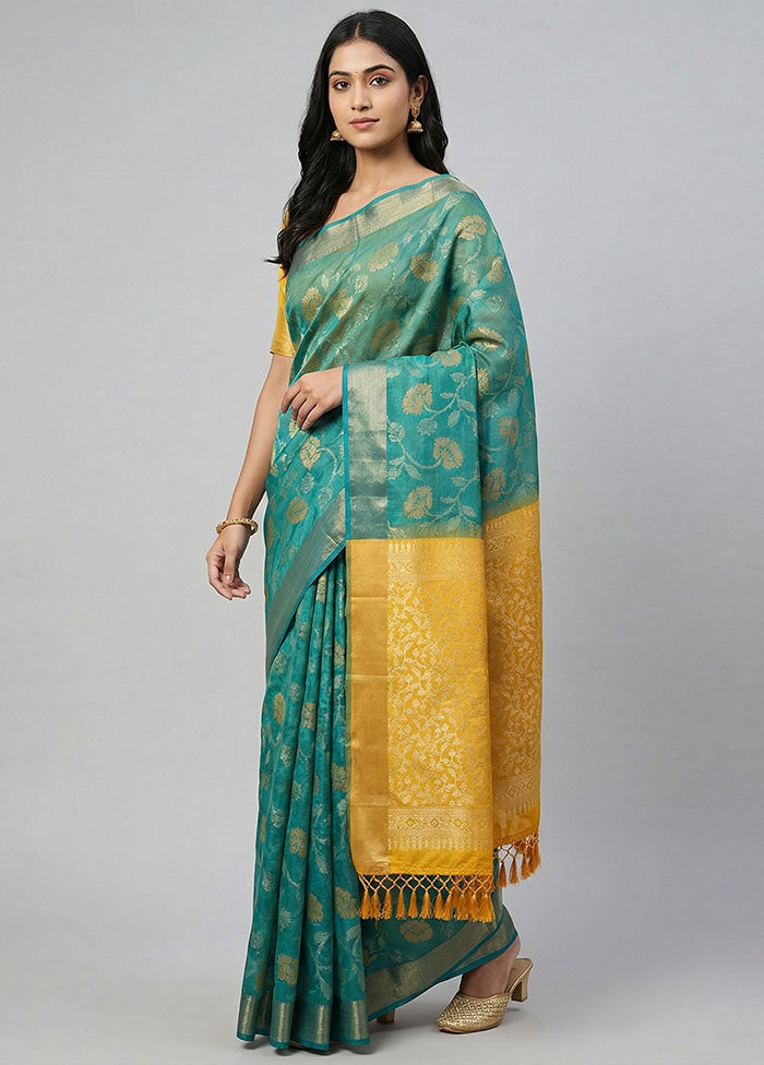 Green Dupion Silk Saree With Blouse Piece