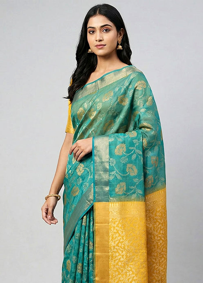 Green Dupion Silk Saree With Blouse Piece