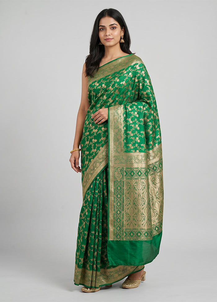 Green Banarasi Silk Saree With Blouse Piece