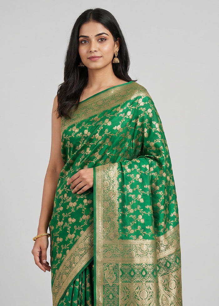 Green Banarasi Silk Saree With Blouse Piece