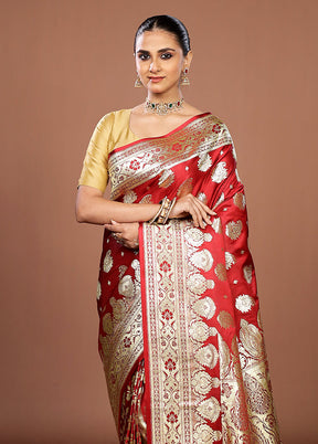 Maroon Banarasi Silk Saree With Blouse Piece