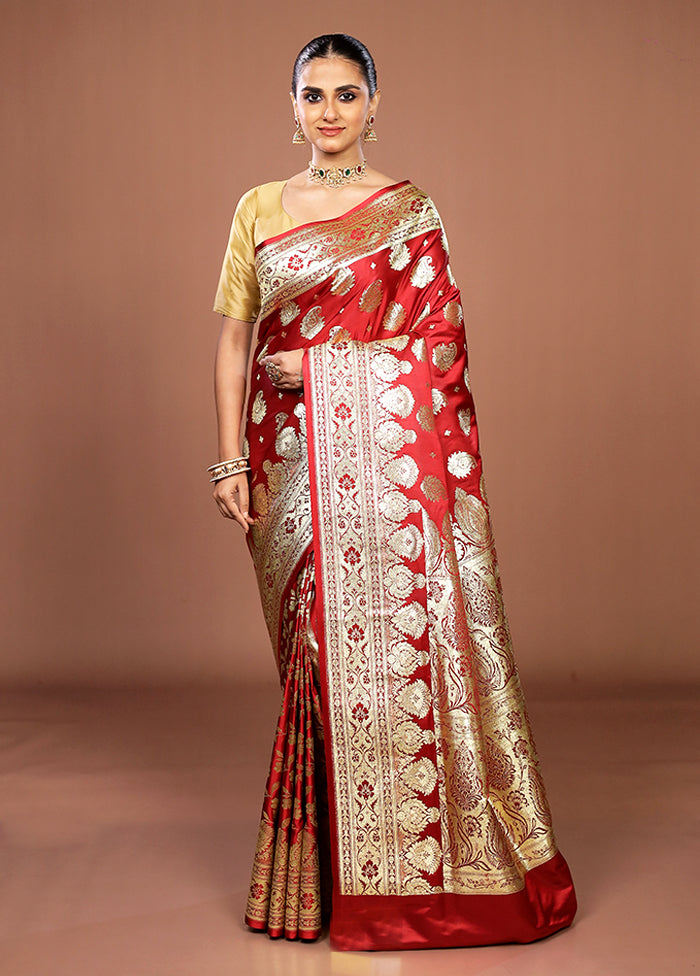 Maroon Banarasi Silk Saree With Blouse Piece