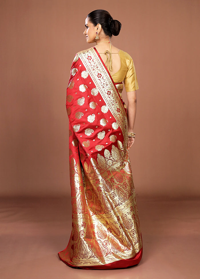 Maroon Banarasi Silk Saree With Blouse Piece