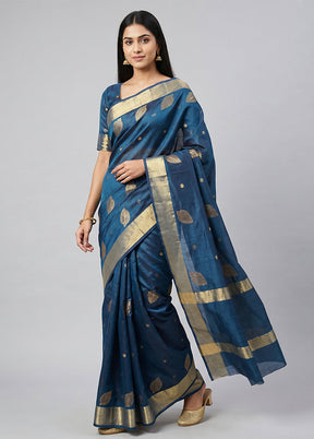Blue Chanderi Silk Saree With Blouse Piece