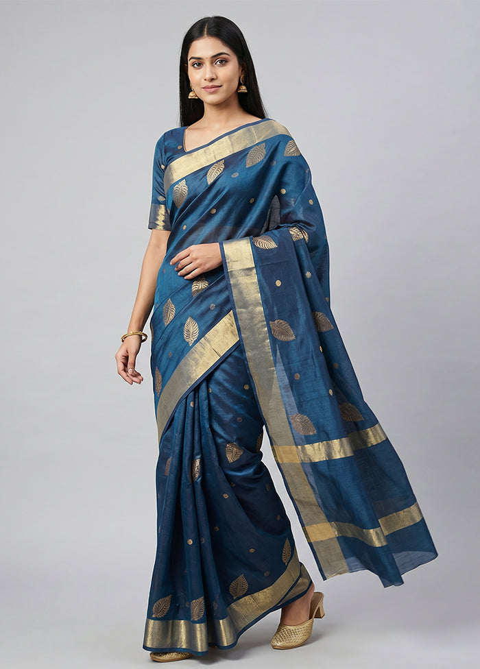 Blue Chanderi Silk Saree With Blouse Piece