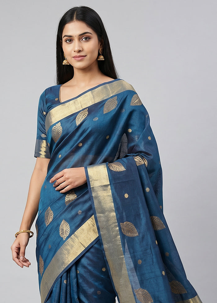 Blue Chanderi Silk Saree With Blouse Piece