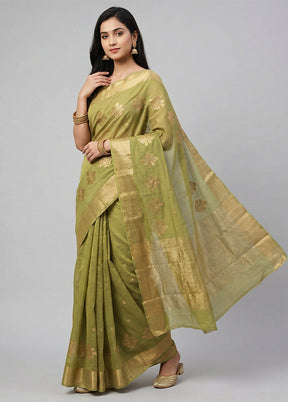 Green Chanderi Silk Saree With Blouse Piece